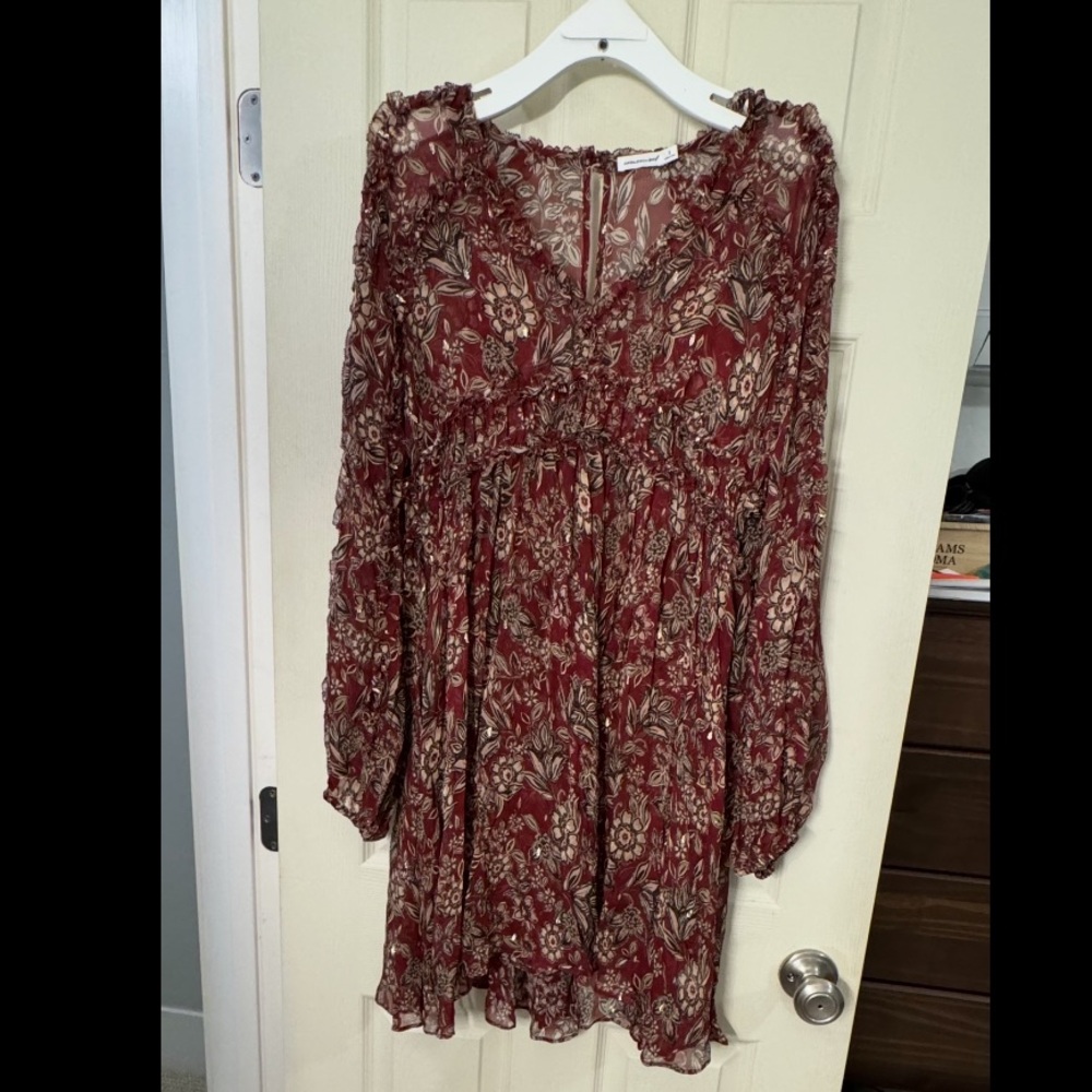 Chic Long Sleeve Floral Dress in Burgundy